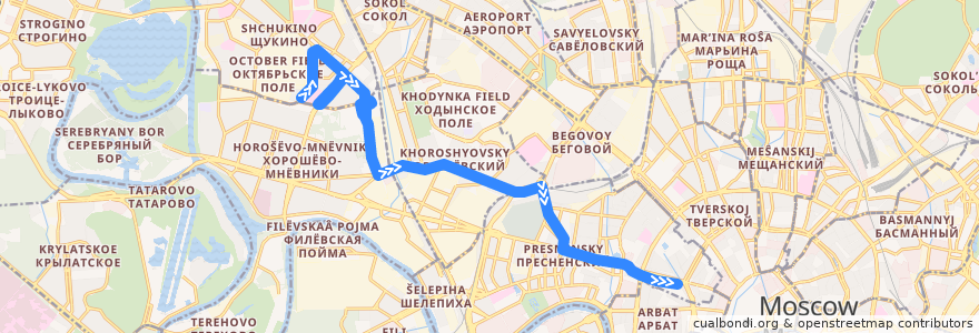 Mapa del recorrido Автобус 39: Улица Расплетина => Никитские Ворота — ТАСС de la línea  en Moscú.
