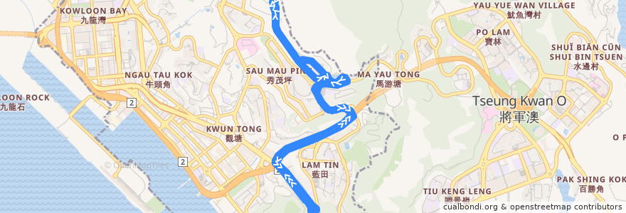 Mapa del recorrido 九巴213M線 KMB 213M (安泰 On Tai ↺ 藍田站 Lam Tin Station) de la línea  en 觀塘區 Kwun Tong District.