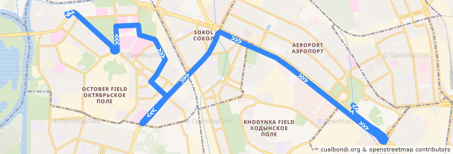Mapa del recorrido Автобус №105 Новощукинская улица - Метро «Динамо» de la línea  en Moscow.