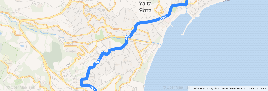 Mapa del recorrido Маршрут автобуса № 22: улица Сеченова - Вещевой рынок de la línea  en Stadtkreis Jalta.