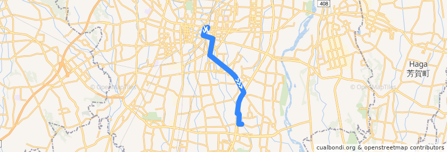 Mapa del recorrido 関東自動車バス[80] 宇都宮駅⇒瑞穂野団地 de la línea  en 宇都宮市.