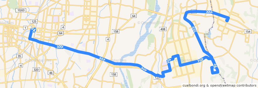 Mapa del recorrido JRバス関東水都西線 宇都宮駅⇒清陵高校・清原台団地⇒芳賀バスターミナル de la línea  en 宇都宮市.