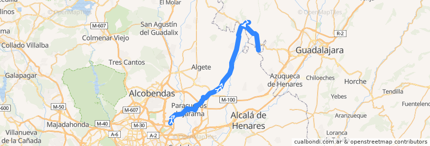 Mapa del recorrido Bus 256: Madrid - Daganzo - Valdeavero de la línea  en Comunidad de Madrid.