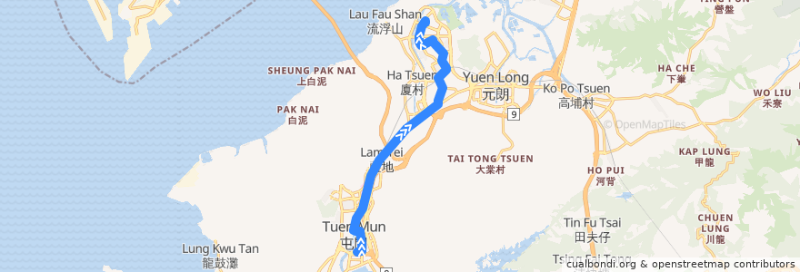 Mapa del recorrido 輕鐵751綫 Light Rail 751 (友愛 Yau Oi → 天逸 Tin Yat) de la línea  en 香港 Hong Kong.