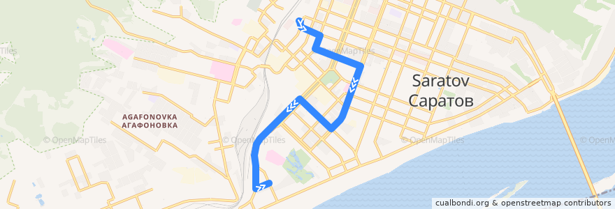 Mapa del recorrido Троллейбус 16: Железнодорожный вокзал - улица Грибова de la línea  en Saratov.
