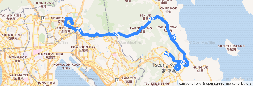 Mapa del recorrido 九巴91M線 KMB 91M (寶林 Po Lam → 鑽石山鐵路站 Diamond Hill Railway Station) de la línea  en 香港 Hong Kong.