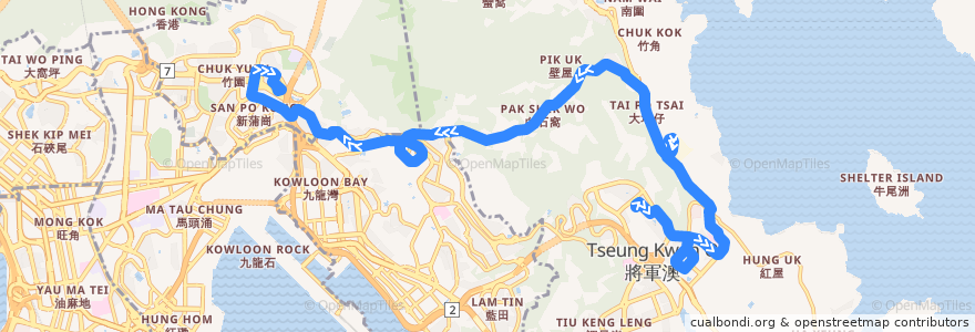 Mapa del recorrido 九巴91M線 KMB 91M (寶林 Po Lam → 鑽石山鐵路站 Diamond Hill Railway Station (經新清水灣道 via New Clear Water Bay Road)) de la línea  en 香港 Hong Kong.