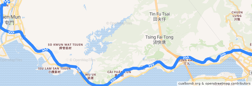Mapa del recorrido 九巴66M線 KMB 66M (大興 Tai Hing → 荃灣站 Tsuen Wan Station) de la línea  en 香港 Hong Kong.