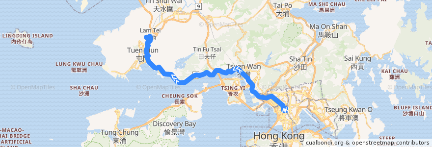Mapa del recorrido 九巴67X線 KMB 67X (旺角東站 Mong Kok East Station → 兆康苑 Siu Hong Court) de la línea  en 香港 Hong Kong.