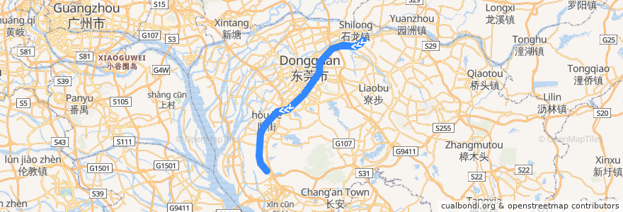 Mapa del recorrido 东莞轨道交通2号线 de la línea  en 둥관시.