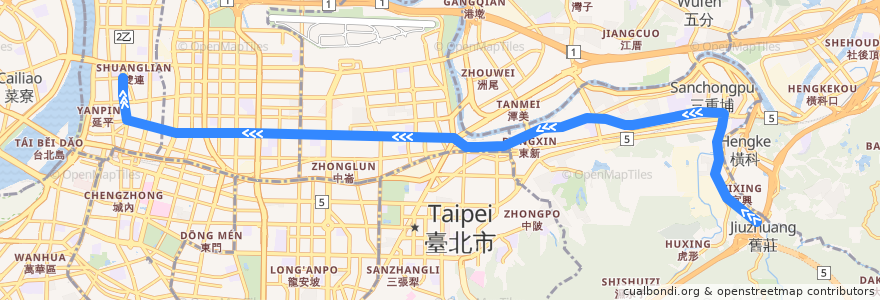 Mapa del recorrido 臺北市 306區 舊莊-臺北橋 (往程) de la línea  en Тайбэй.