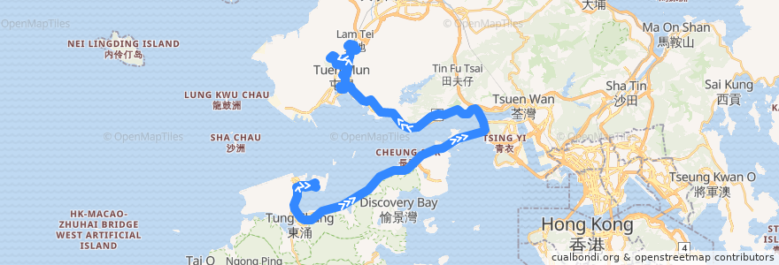 Mapa del recorrido 龍運巴士A33X線 Long Win Bus A33X (機場 Airport → 屯門（富泰） Tuen Mun (Fu Tai)) de la línea  en 香港 Hong Kong.