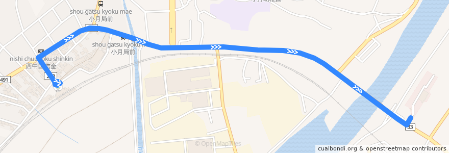 Mapa del recorrido 国道線 de la línea  en 시모노세키시.
