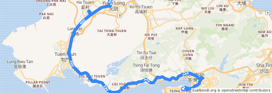 Mapa del recorrido 九巴68A線 KMB 68A (朗屏邨 Long Ping Estate → 青衣站 Tsing Yi Station) de la línea  en 香港 Hong Kong.