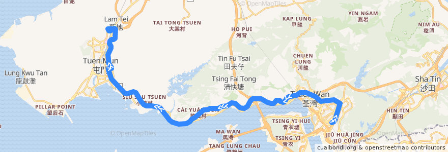 Mapa del recorrido 九巴67M線 KMB 67M (葵芳站 Kwai Fong Station → 兆康苑 Siu Hong Court) de la línea  en 香港 Hong Kong.