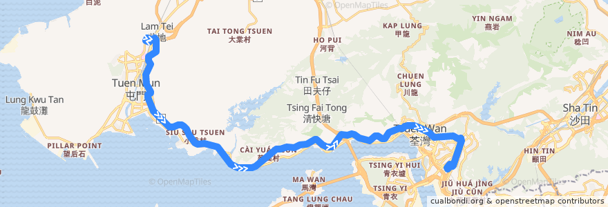 Mapa del recorrido 九巴67M線 KMB 67M (兆康苑 Siu Hong Court → 葵芳站 Kwai Fong Station) de la línea  en 香港 Hong Kong.