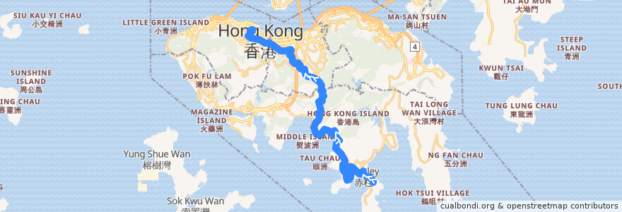Mapa del recorrido 城巴6號線 Citybus 6 (赤柱監獄 Stanley Prison → 中環 Central (經馬坑及舂坎角 via Ma Hang & Chung Hom Kok)) de la línea  en 香港島 Hong Kong Island.