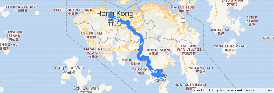 Mapa del recorrido 城巴6號線 Citybus 6 (赤柱監獄 Stanley Prison → 中環 Central (經馬坑 via Ma Hang)) de la línea  en 香港島 Hong Kong Island.