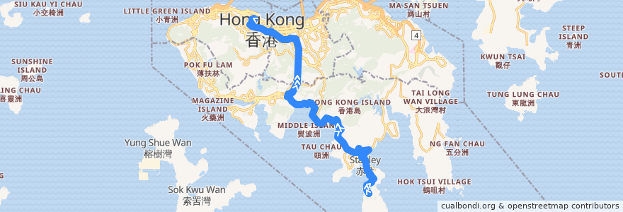 Mapa del recorrido 城巴6A線 Citybus 6A (赤柱炮台 Stanley Fort → 中環 Central) de la línea  en 香港 Hong Kong.