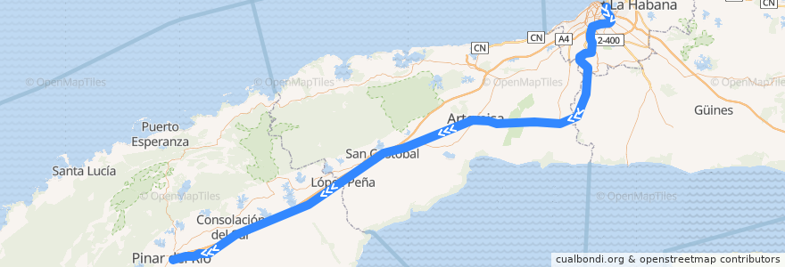 Mapa del recorrido Tren Habana - Pinar de la línea  en Küba.
