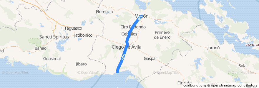 Mapa del recorrido Tren Jucaro - Moron de la línea  en Ciego de Avila.