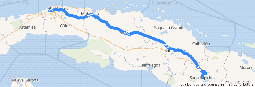 Mapa del recorrido Tren Habana-Sancti Spiritus de la línea  en 古巴.