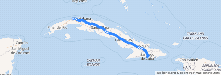 Mapa del recorrido Tren Habana-Santiago de la línea  en 古巴.