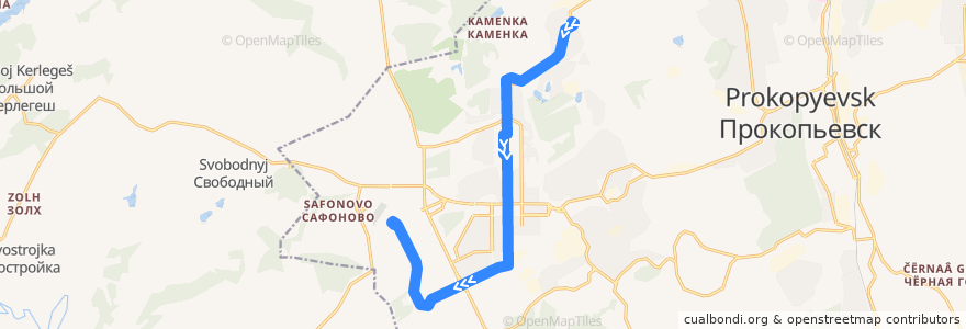 Mapa del recorrido Трамвайный маршрут №9: БТИ – Прокопьевский разрез de la línea  en Prokopyevsky Urban Okrug.