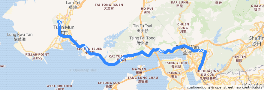 Mapa del recorrido 九巴57M線 KMB 57M (山景 Shan King → 荔景（北） Lai King (North)) de la línea  en 香港 Hong Kong.