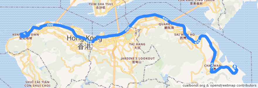Mapa del recorrido 新巴88X線 NWFB 88X (小西灣（藍灣半島） Siu Sai Wan (Island Resort) → 堅尼地城（卑路乍灣） Kennedy Town (Belcher Bay)) de la línea  en 香港島 Hong Kong Island.