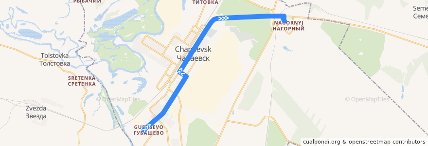 Mapa del recorrido Автобус 6: школа №21 - посёлок Нагорный de la línea  en チャパイェフスク管区.
