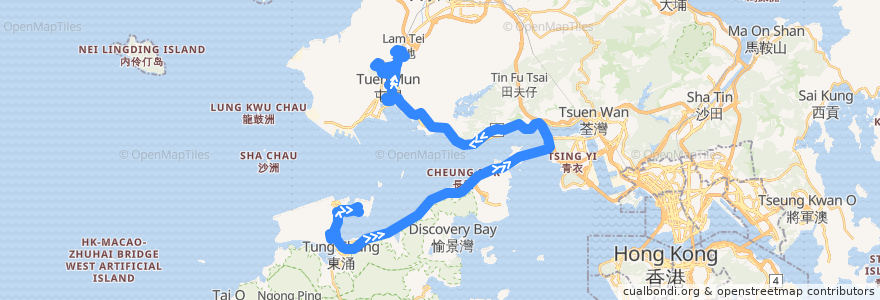 Mapa del recorrido 龍運巴士A33X線 Long Win Bus A33X (機場 Airport → 屯門（富泰） Tuen Mun (Fu Tai) (經國泰城 via Cathay City)) de la línea  en 香港 Hong Kong.