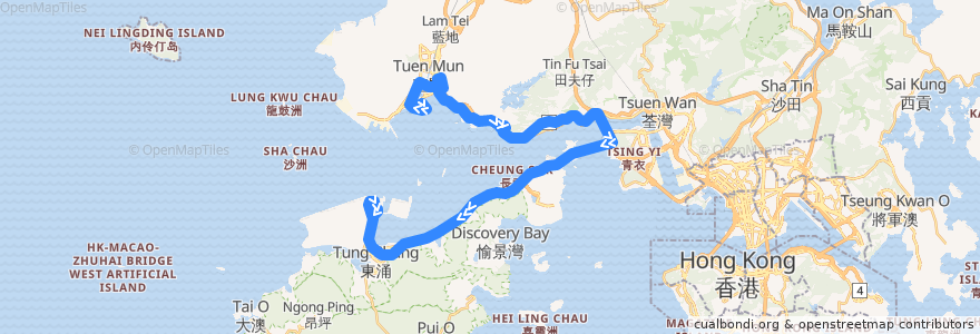 Mapa del recorrido 龍運巴士A33線 Long Win Bus A33 (屯門（悅湖山莊） Tuen Mun (Yuet Wu Villa) → 機場 Airport) de la línea  en 香港 Hong Kong.