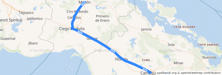 Mapa del recorrido Tren Moron-Camaguey de la línea  en 古巴.