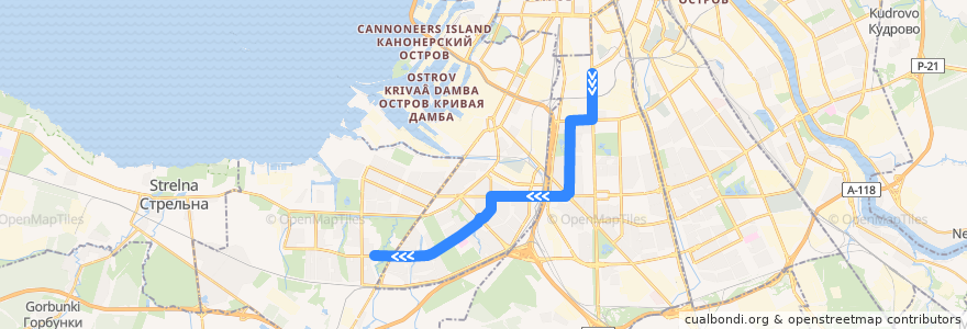 Mapa del recorrido Троллейбус № 44: Московские ворота => Авангардная ул. de la línea  en São Petersburgo.