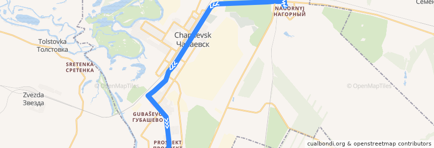 Mapa del recorrido Автобус 17: посёлок Нагорный - Проспект de la línea  en городской округ Чапаевск.