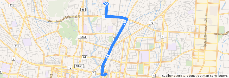 Mapa del recorrido 関東自動車バス[01] 済生会病院⇒竹林⇒宇都宮駅 de la línea  en Utsunomiya.