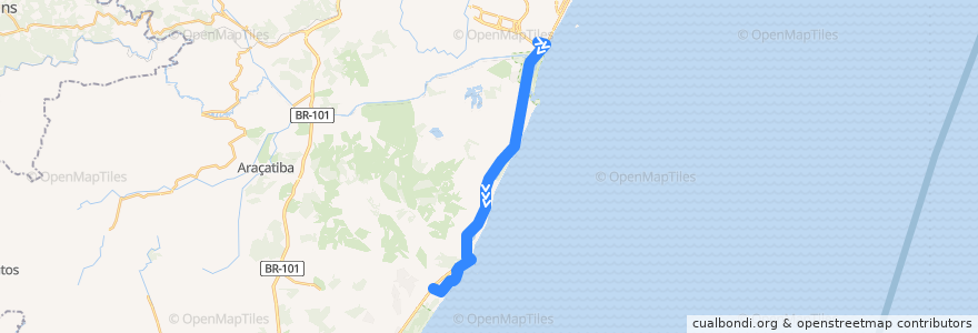 Mapa del recorrido 613 Terminal Itaparica / Ponta da Fruta via Rodovia do Sol de la línea  en Vila Velha.
