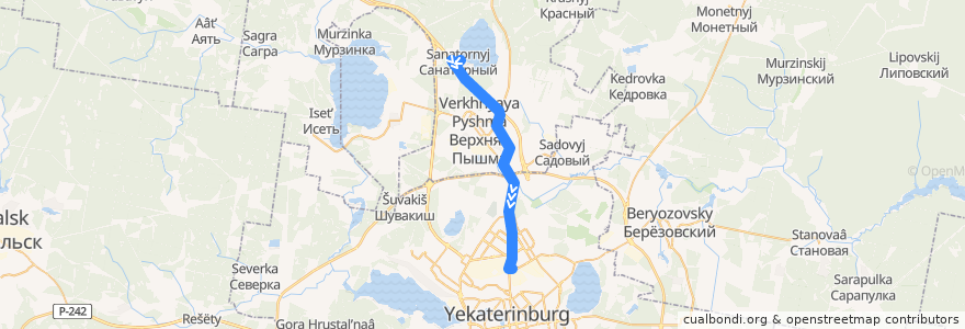 Mapa del recorrido Автобус 161. Посёлок Санаторный - Екатеринбург de la línea  en Свердловская область.