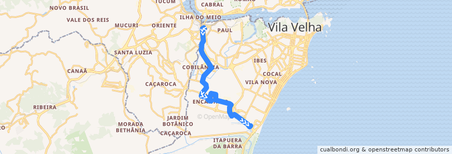 Mapa del recorrido 626 Terminal São Torquato / Terminal Itaparica via Vale Encantado/Jardim Marilândia de la línea  en Vila Velha.