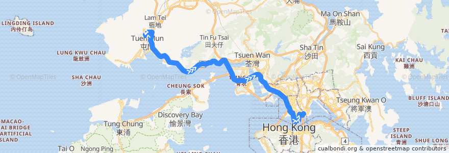 Mapa del recorrido 九巴260X線 KMB 260X (大興 Tai Hing → 紅磡站 Hung Hom Station) de la línea  en 香港 Hong Kong.
