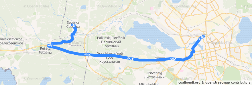 Mapa del recorrido Автобус 043. Ж/Д Вокзал - Посёлок Северка de la línea  en スヴェルドロフスク州.