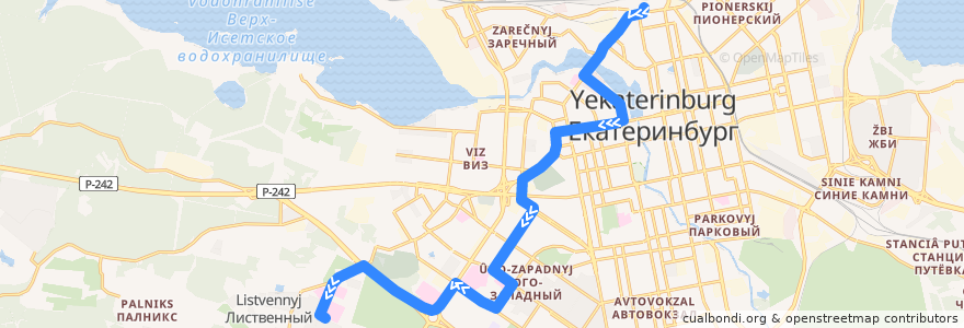 Mapa del recorrido Автобус 045. Ж/Д Вокзал - НПЦ "Онкология" de la línea  en エカテリンブルク管区.