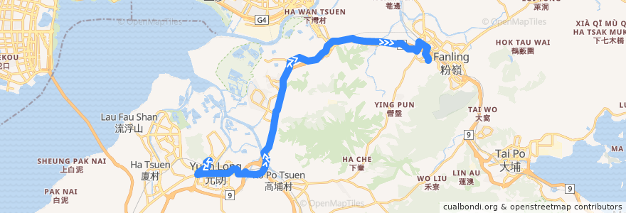 Mapa del recorrido 九巴76K線 KMB 76K (朗屏邨 Long Ping Estate → 清河邨 Ching Ho Estate) de la línea  en 香港 Hong Kong.