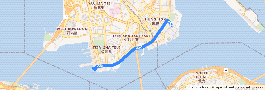 Mapa del recorrido 九巴8P線 KMB 8P (黃埔花園 Whampoa Garden → 尖沙咀碼頭 Star Ferry) de la línea  en 九龍 Kowloon.