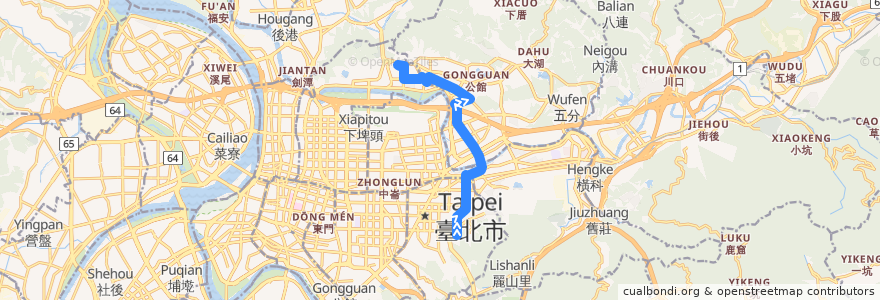 Mapa del recorrido 臺北市 綠16 松德站-捷運劍南路站 (往捷運劍南路站) de la línea  en 臺北市.