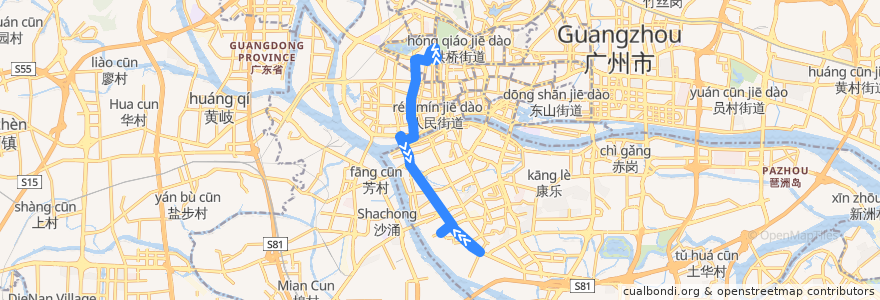 Mapa del recorrido 31路[南石西总站-解放北路(应元路口)总站] de la línea  en 广州市.