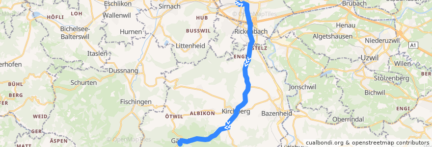 Mapa del recorrido Bus 732: Wil, Bahnhof => Gähwil, Sportstrasse de la línea  en San Gallo.