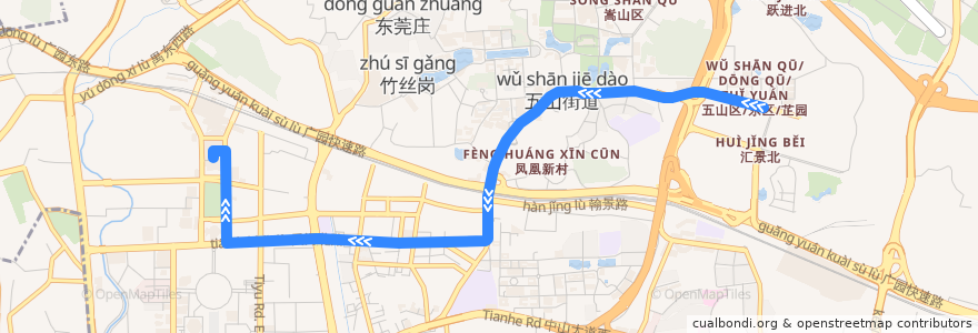 Mapa del recorrido 41路(汇景北路总站-广州火车东站总站) de la línea  en 天河区.