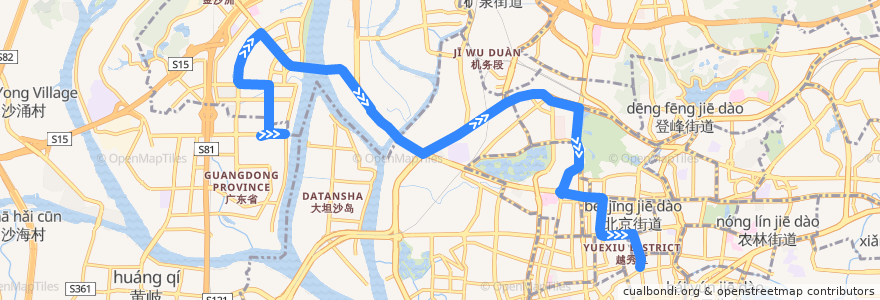 Mapa del recorrido 广42路[白沙(中海金沙湾)总站-文德路总站] de la línea  en 广州市.